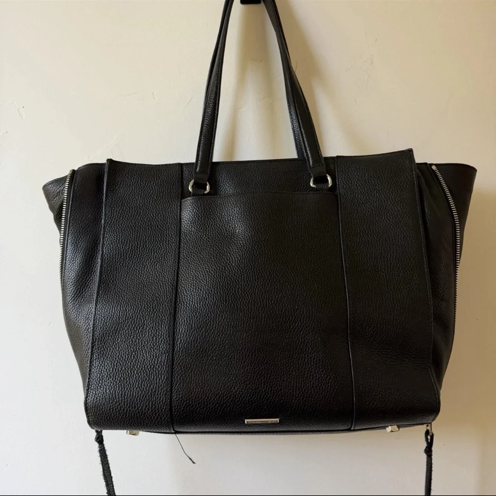 Rebecca Minkoff ‘Always On Side’ Black Leather Tote Bag Zip Shoulder Carryall